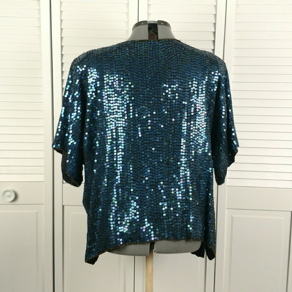 SOLD Vintage 100% silk sequin heart blouse 2X - Picture 2 of 8